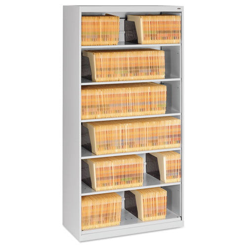 Fixed Shelf Open-Format Lateral File for End-Tab Folders, 6 Legal/Letter File Shelves, Light Gray, 36" x 16.5" x 75.25"-(TNNFS360LGY)