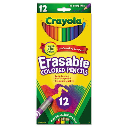 Erasable Color Pencil Set, 3.3 mm, 2B (#1), Assorted Lead/Barrel Colors, Dozen-(CYO684412)