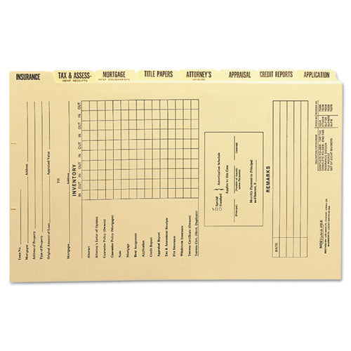 Pressboard Mortgage Folder Dividers, Pre-Printed, 1 Fastener, Legal Size, Manila, 7 Dividers/Set, 12 Sets-(SMD78278)