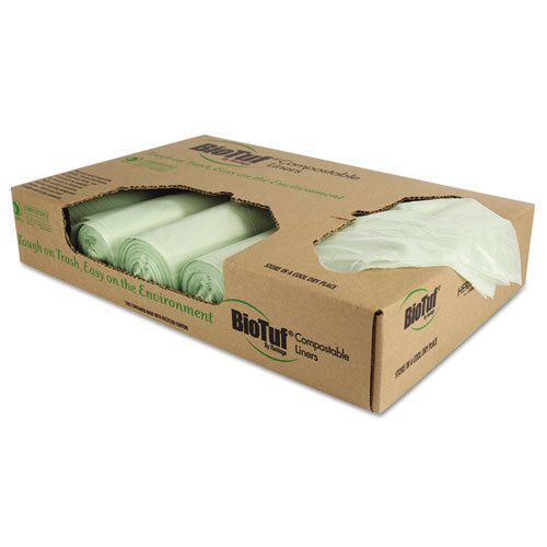 Biotuf Compostable Can Liners, 32 gal, 1 mil, 34" x 48", Green, 20 Bags/Roll, 5 Rolls/Carton-(HERY6848YER01)