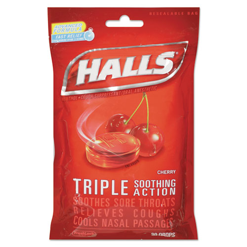 Triple Action Cough Drops, Cherry, 30/Bag, 12 Bags/Box-(CDB27499)