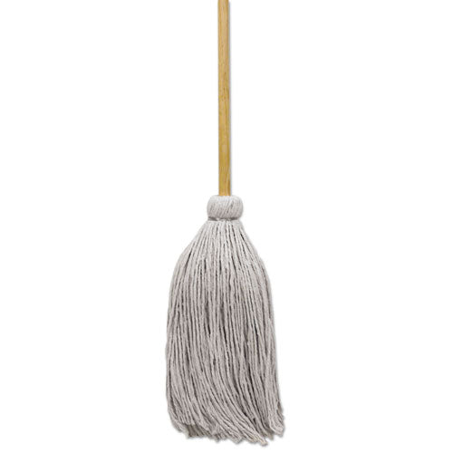 Cotton Deck Mop, 16 oz White Cotton Head, 50" Wood Handle, 12/Carton-(BWKCD50016S)