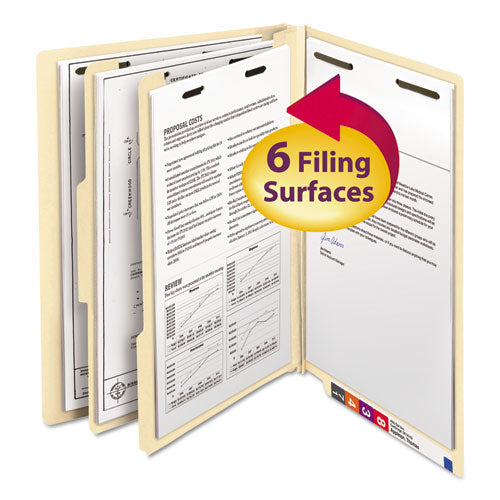 Manila End Tab Classification Folders, 2" Expansion, 2 Dividers, 6 Fasteners, Letter Size, Manila Exterior, 10/Box-(SMD26835)