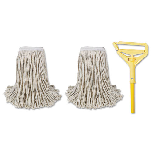 Cotton Cut End Mop Kit, #24 Natural Cotton Head, 60" Yellow Metal/Plastic Handle-(BWK5324C)