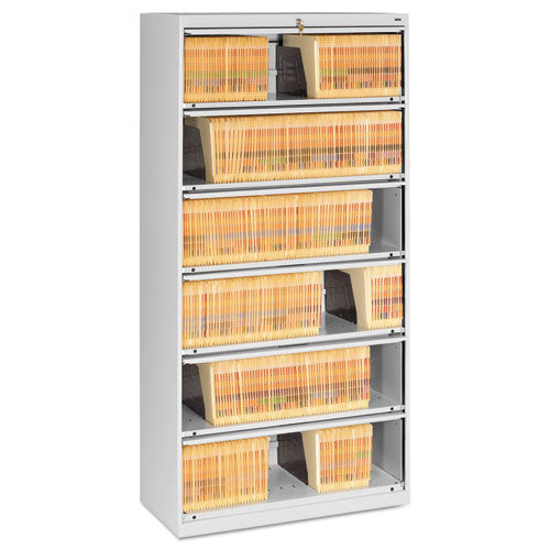 Fixed Shelf Enclosed-Format Lateral File for End-Tab Folders, 6 Legal/Letter File Shelves, Light Gray, 36" x 16.5" x 75.25"-(TNNFS361LLGY)