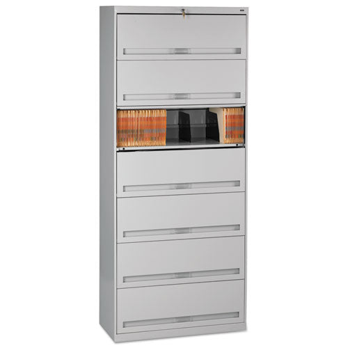 Fixed Shelf Enclosed-Format Lateral File for End-Tab Folders, 7 Legal/Letter File Shelves, Light Gray, 36" x 16.5" x 87"-(TNNFS371LLGY)