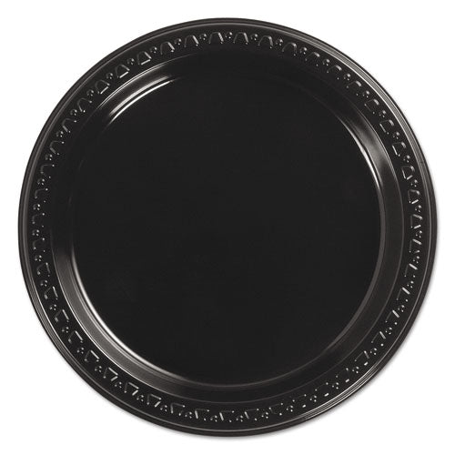 Heavyweight Plastic Plates, 7" dia, Black, 125/Pack, 8 Packs/Carton-(HUH81407)