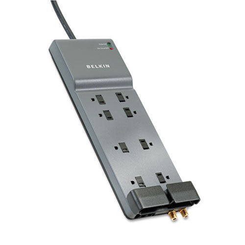 Home/Office Surge Protector, 8 AC Outlets, 12 ft Cord, 3,390 J, Dark Gray-(BLKBE10823012)