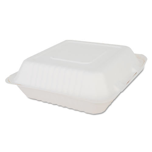 ChampWare Molded-Fiber Clamshell Containers, 9 x 9 x 3, White, Sugarcane, 200/Carton-(SCH18935)