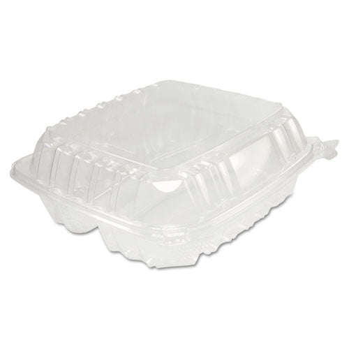 ClearSeal Hinged-Lid Plastic Containers, 8.25 x 8.25 x 3, Clear, Plastic, 125/Pack, 2 Packs/Carton-(DCCC90PST3)