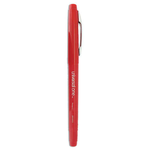 Porous Point Pen, Stick, Medium 0.7 mm, Red Ink, Red Barrel, Dozen-(UNV50503)