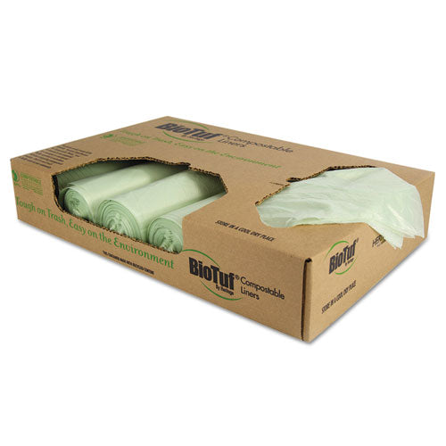 Biotuf Compostable Can Liners, 48 gal, 1 mil, 42" x 48", Green, 20 Bags/Roll, 5 Rolls/Carton-(HERY8448YER01)