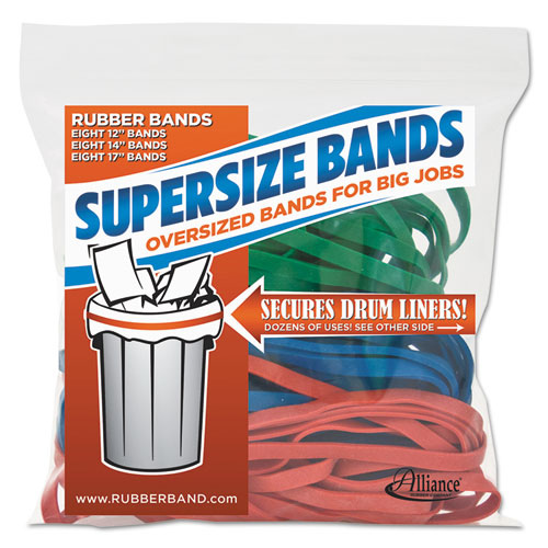 SuperSize Bands, 0.25" Wide, Assorted Lengths (12", 14" and 17"), 4,060 psi Max Elasticity, Assorted Colors, 24/Pack-(ALL08997)