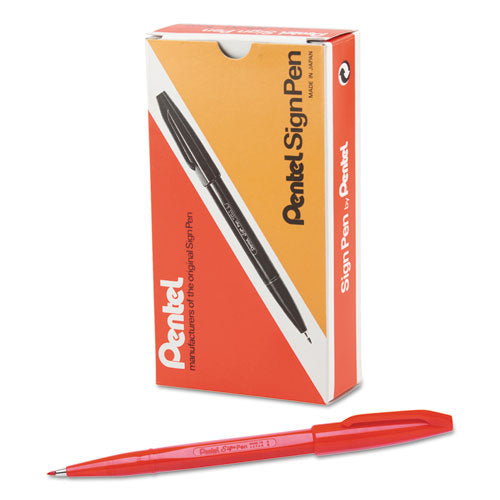 Sign Pen Fine Point Color Marker, Extra-Fine Bullet Tip, Red, Dozen-(PENS520B)