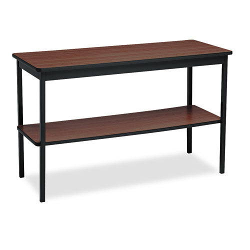 Utility Table with Bottom Shelf, Rectangular, 48w x 18d x 30h, Walnut/Black-(BRKUTS1848WA)