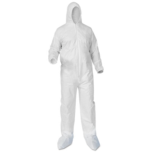 A35 Liquid and Particle Protection Coveralls, Zipper Front, Hood/Boots, Elastic Wrists/Ankles, 4X-Large, White, 25/Carton-(KCC38953)