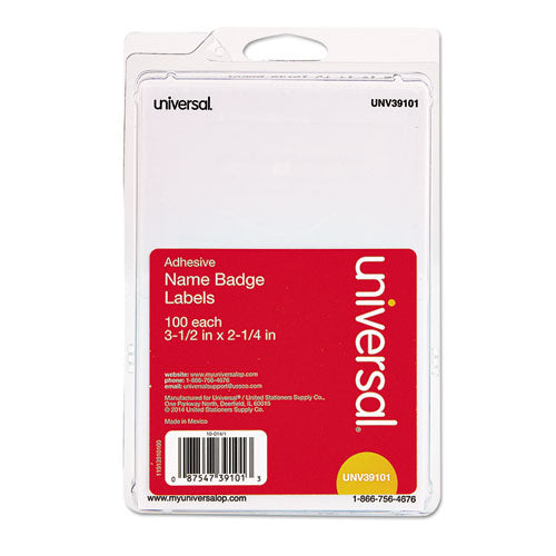 Plain Self-Adhesive Name Badges, 3 1/2 x 2 1/4, White, 100/Pack-(UNV39101)
