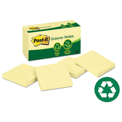 Original Recycled Note Pads, 3" x 3", Canary Yellow, 100 Sheets/Pad, 12 Pads/Pack-(MMM654RPYW)