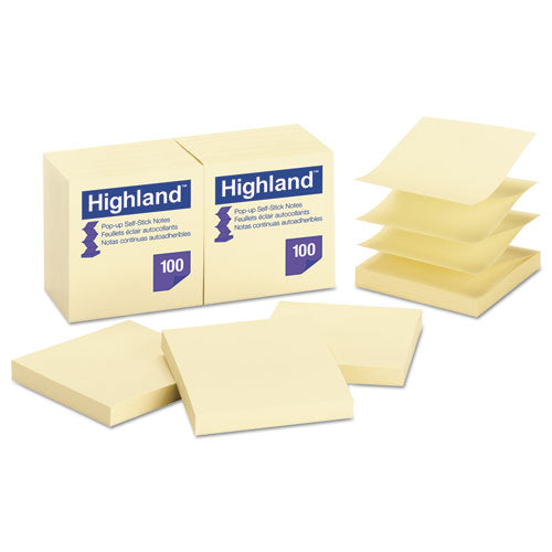 Self-Stick Pop-up Notes, 3" x 3", Yellow, 100 Sheets/Pad, 12 Pads/Pack-(MMM6549PUY)