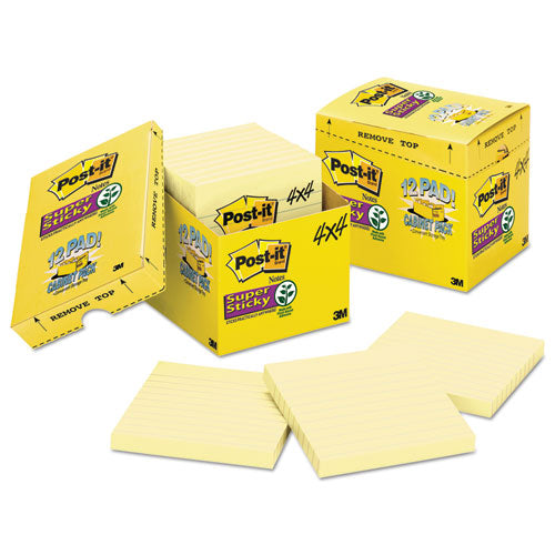 Pads in Canary Yellow, Cabinet Pack, Note Ruled, 4" x 4", 90 Sheets/Pad, 12 Pads/Pack-(MMM67512SSCP)