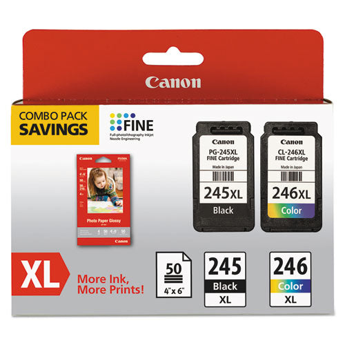 8278B005 (PG-245XL/CL-246XL) Ink/Paper Combo, 180/300 Page-Yield, Black/Tri-Color-(CNM8278B005)