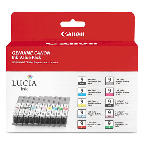 1033B005 (PGI-9) Lucia Ink, Cyan/Gray/Green/Magenta/Matte Black/Photo Black/Photo Cyan/Photo Magenta/Red/Yellow, 10/Pack-(CNM1033B005)