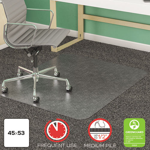 SuperMat Frequent Use Chair Mat, Med Pile Carpet, 45 x 53, Beveled Rectangle, Clear-(DEFCM14243)