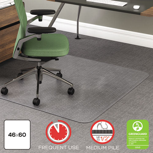 RollaMat Frequent Use Chair Mat, Medium Pile Carpet, Flat, 46 x 60, Rectangle, Clear-(DEFCM15443F)