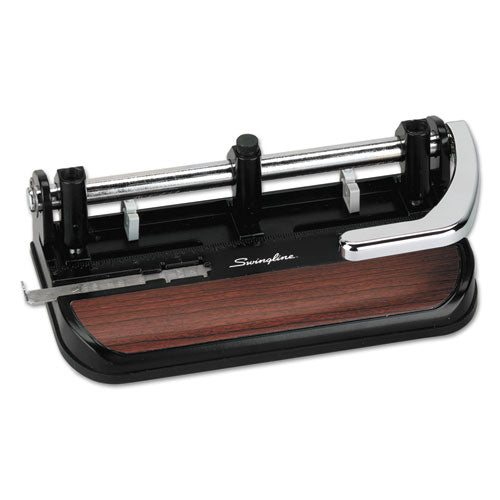 40-Sheet Accented Heavy-Duty Lever Action Two- to Seven-Hole Punch, 11/32" Holes, Black/Woodgrain-(SWI74400)