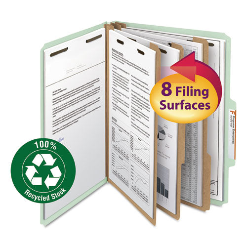 Recycled Pressboard Classification Folders, 3" Expansion, 3 Dividers, 8 Fasteners, Letter Size, Gray-Green, 10/Box-(SMD14093)