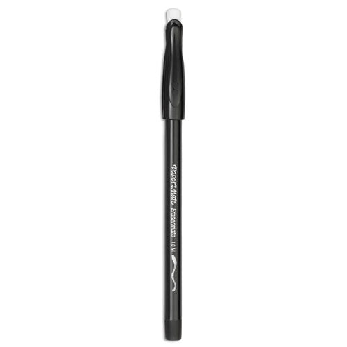 Eraser Mate Ballpoint Pen, Stick, Medium 1 mm, Black Ink, Black Barrel, Dozen-(PAP3930158)