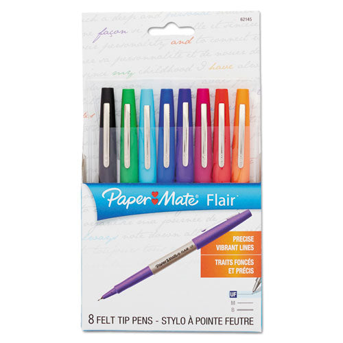 Flair Felt Tip Porous Point Pen, Stick, Extra-Fine 0.4 mm, Assorted Ink and Barrel Colors, 8/Pack-(PAP1927694)