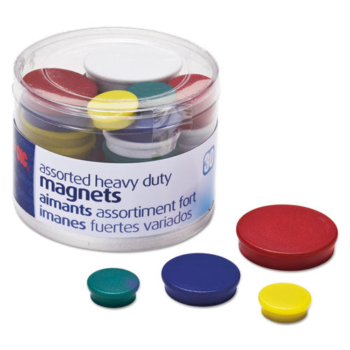 Assorted Heavy-Duty Magnets, Circles, Assorted Sizes and Colors, 30/Tub-(OIC92501)