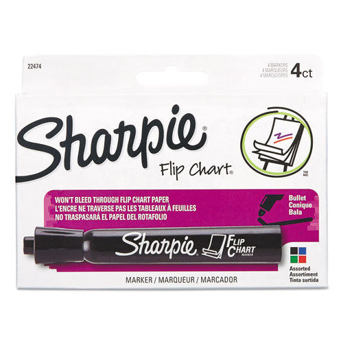 Flip Chart Marker, Broad Bullet Tip, Assorted Colors, 4/Set-(SAN22474)
