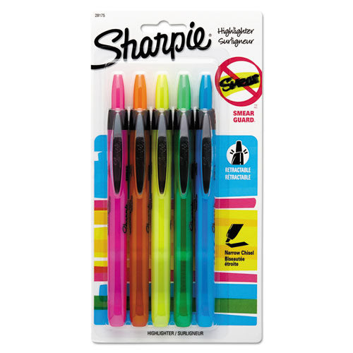 Retractable Highlighters, Assorted Ink Colors, Chisel Tip, Assorted Barrel Colors, 5/Set-(SAN28175PP)