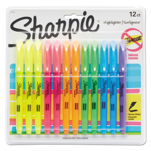 Pocket Style Highlighters, Assorted Ink Colors, Chisel Tip, Assorted Barrel Colors, Dozen-(SAN27145)