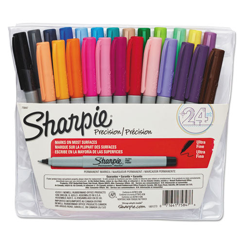 Ultra Fine Tip Permanent Marker, Extra-Fine Needle Tip, Assorted Colors, 24/Set-(SAN75847)