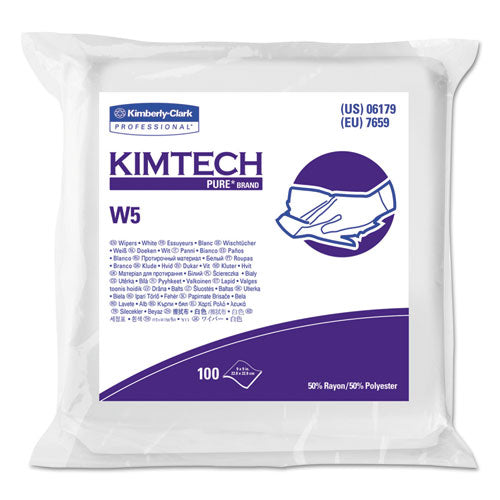 W5 Critical Task Wipers, Flat Double Bag, Spunlace, 9 x 9, Unscented, White, 100/Pack, 5 Packs/Carton-(KCC06179)