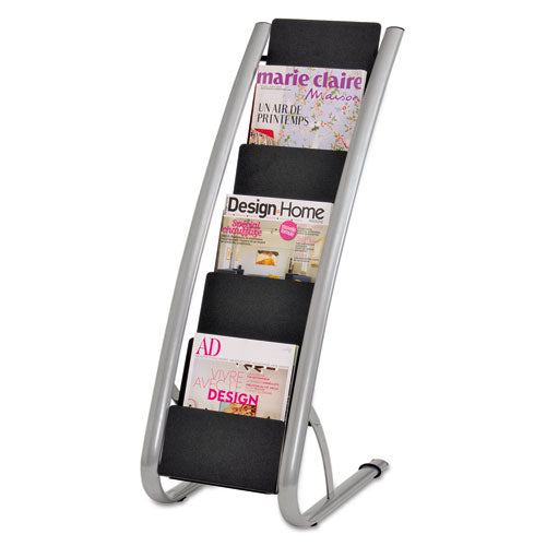 Literature Floor Rack, 6 Pocket, 13.33w x 19.67d x 36.67h, Silver Gray/Black-(ABADDEXPO6)