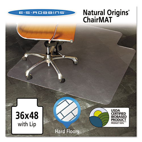 Natural Origins Chair Mat with Lip For Hard Floors, 36 x 48, Clear-(ESR143002)