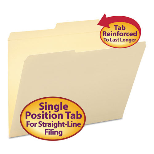 Reinforced Guide Height File Folders, 2/5-Cut Tabs: Right of Center Position, Letter Size, 0.75" Expansion, Manila, 100/Box-(SMD10376)