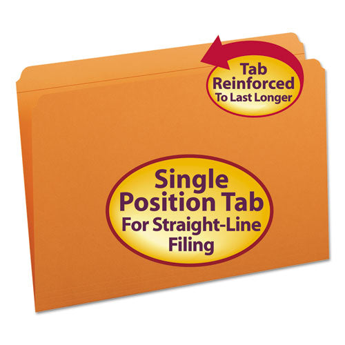 Reinforced Top Tab Colored File Folders, Straight Tabs, Legal Size, 0.75" Expansion, Orange, 100/Box-(SMD17510)