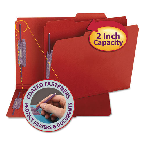 Colored Pressboard Fastener Folders with SafeSHIELD Fasteners, 2" Expansion, 2 Fasteners, Letter Size, Bright Red, 25/Box-(SMD14936)