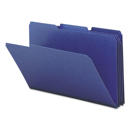 Expanding Recycled Heavy Pressboard Folders, 1/3-Cut Tabs: Assorted, Legal Size, 1" Expansion, Dark Blue, 25/Box-(SMD22541)