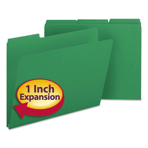 Expanding Recycled Heavy Pressboard Folders, 1/3-Cut Tabs: Assorted, Letter Size, 1" Expansion, Green, 25/Box-(SMD21546)