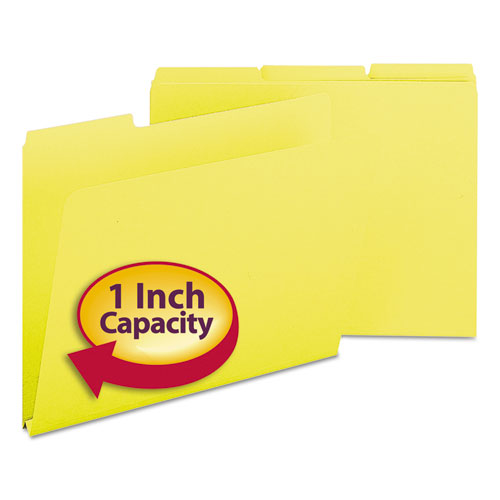 Expanding Recycled Heavy Pressboard Folders, 1/3-Cut Tabs: Assorted, Letter Size, 1" Expansion, Yellow, 25/Box-(SMD21562)