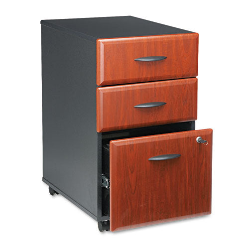 Mobile Pedestal File, Left/Right, 3-Drawers: Box/Box/File, Legal/Letter/A4/A5, Hansen Cherry/Galaxy, 15.75" x 20.25" x 27.88"-(BSHWC94453SU)