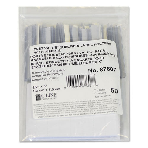 Self-Adhesive Label Holders, Top Load, 0.5 x 3, Clear, 50/Pack-(CLI87607)