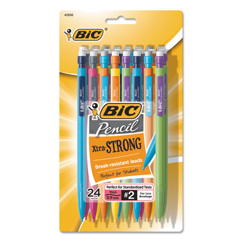 Xtra-Strong Mechanical Pencil Value Pack, 0.9 mm, HB (#2.5), Black Lead, Assorted Barrel Colors, 24/Pack-(BICMPLWP241)