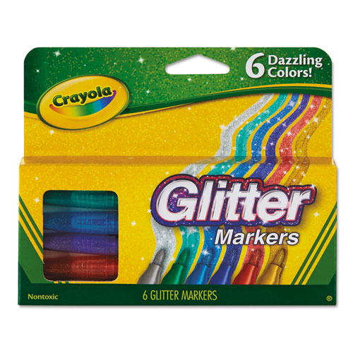 Glitter Markers, Medium Bullet Tip, Assorted Colors, 6/Set-(CYO588629)